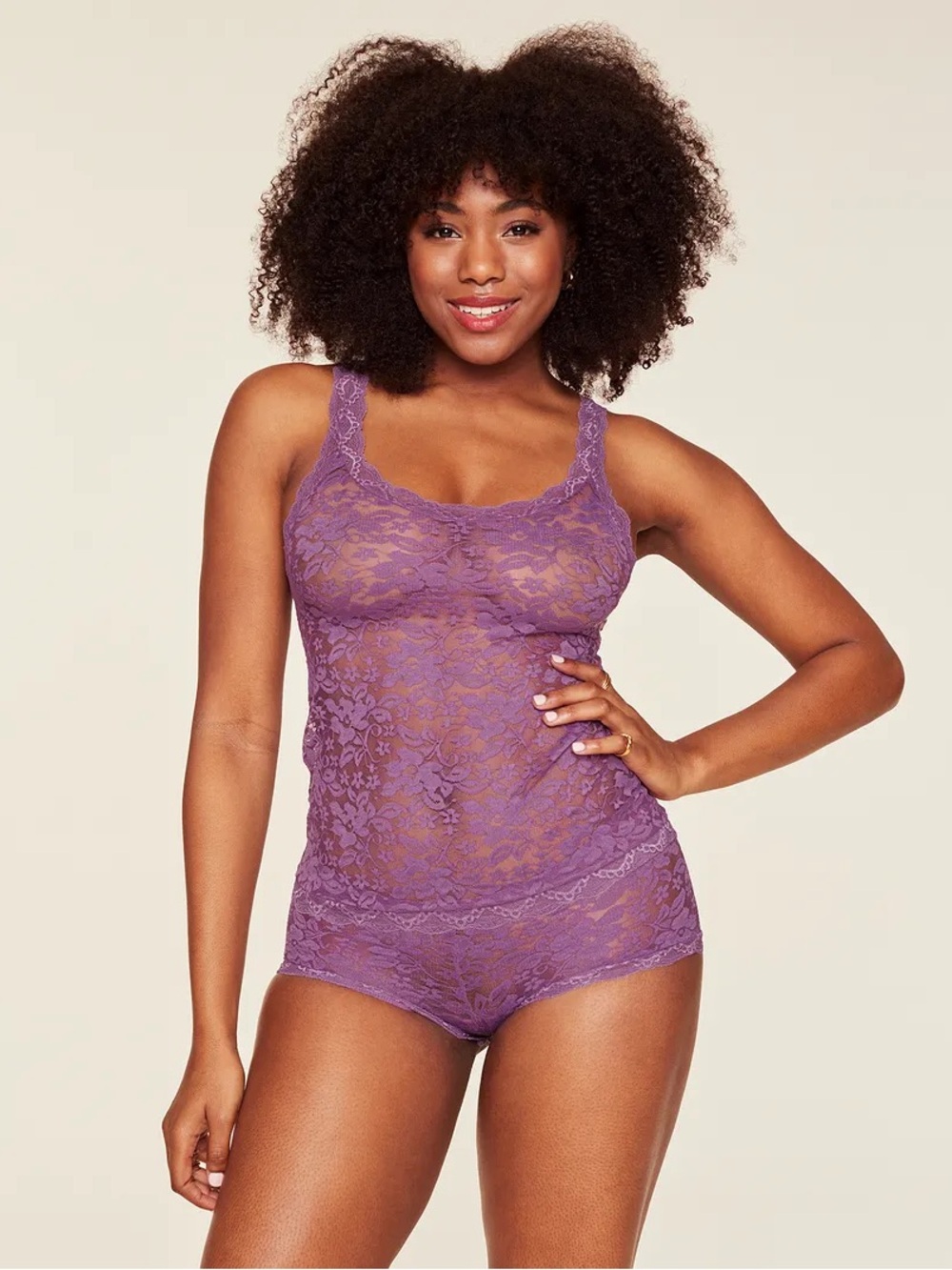 NWT Adore Me purple lace Roanne sheer tank and boyshort pajama set medium